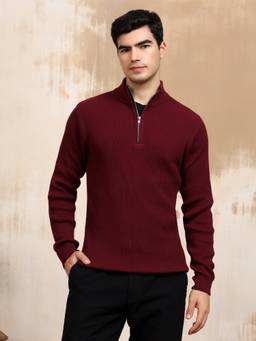 Kvetoo - Men High Neck Cotton Knitted Winter Pullover Sweater