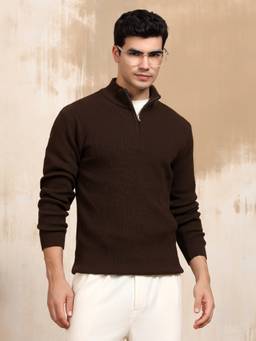 Kvetoo - Men High Neck Cotton Knitted Winter Pullover Sweater