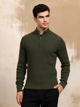 Kvetoo - Men High Neck Cotton Knitted Winter Pullover Sweater
