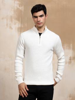 Kvetoo - Men High Neck Cotton Knitted Winter Pullover Sweater