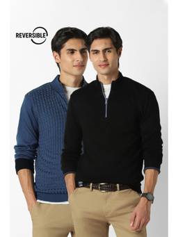 Peter England - Men Black Textured Reversibble Sweater