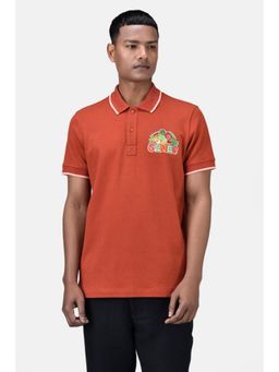 Genes Lecoanet Hemant - Regular Fit Men's Polo T-Shirt With Genes Fruit Basket Embroidery Coral Orange