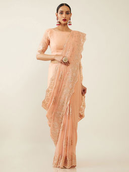 Soch - Embroidered Chiffon Saree with Unstitched Blouse
