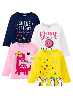 Kuchipoo - Girls Regular Fit Full Sleeves Cotton T-Shirts (Pack of 4)