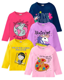 Kuchipoo - Girls Regular Fit Full Sleeves Cotton T-Shirts (Pack of 5)