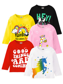 Kuchipoo - Girls Regular Fit Full Sleeves Cotton T-Shirts (Pack of 5)