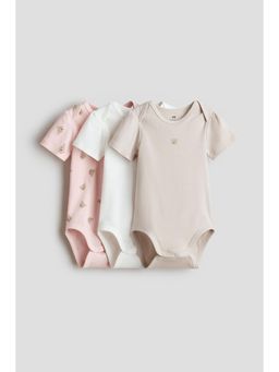H&M - Girls Beige 3-Pack Envelope-Neck Bodysuits