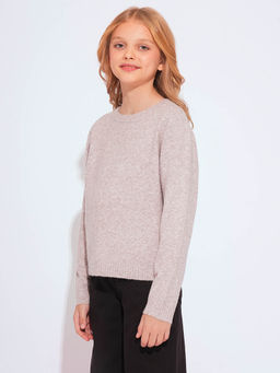 VERO MODA - Beige Self Design Relaxed Sweater