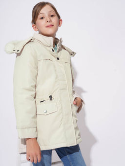 VERO MODA - Cream Solid Regular Overcoat Jacket