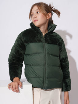 VERO MODA - Green Textured Regular Puffer Jacket