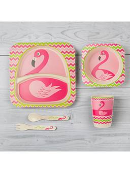 Baby Moo - Flamingo Pink 5 Pcs Bamboo Fiber Dinner Set