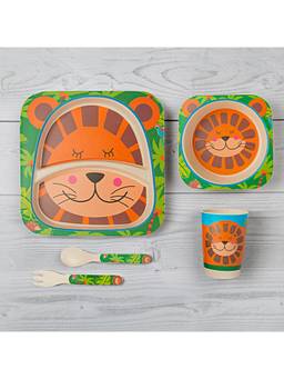 Baby Moo - Lion Orange And Green 5 Pcs Bamboo Fiber Dinner Set