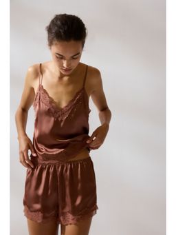 H&M - Women Pink Lace-trimmed satin Top and Shorts