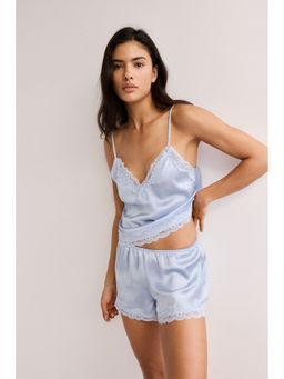 H&M - Women Blue Lace-trimmed satin Top and Shorts