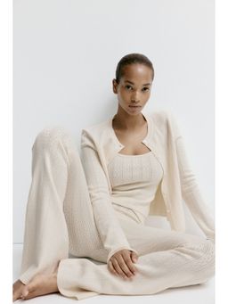 H&M - Women Beige Pointelle-knit viscose-blend trousers