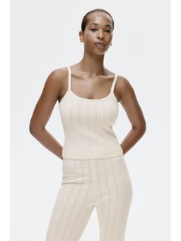 H&M - Women Beige Pointelle-knit viscose-blend top