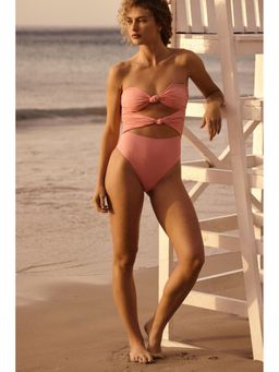 H&M - Women Pink Padded-cup bandeau swimsuit