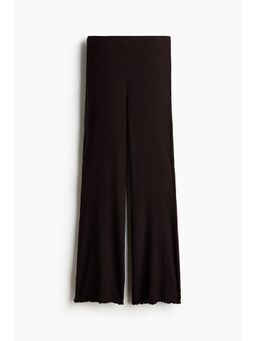 H&M - Women Brown Flared rib-knit linen-blend trousers