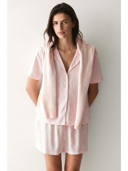 H&M - Women Pink Linen-blend T-Shirt and Shorts