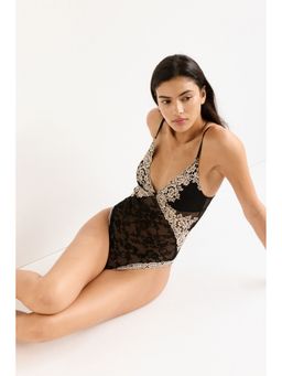 H&M - Women Black Padded-cup lace bodysuit