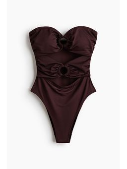 H&M - Women Brown Padded-cup bandeau swimsuit