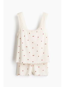 H&M - Women White Lace-trimmed ribbed Top and Shorts