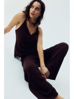 H&M - Women Brown Lace-trimmed ribbed pyjamas and Top