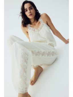 H&M - Women White Lace-trimmed cotton pyjamas and Top