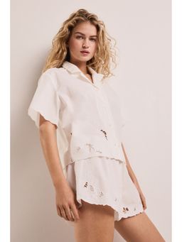 H&M - Women White Broderie anglaise Shirt with Shorts