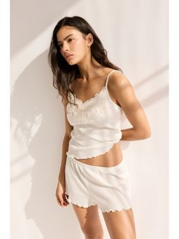 H&M - Women White Ribbed jersey Top and Shorts