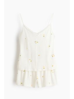 H&M - Women White Cotton pointelle Top and Shorts