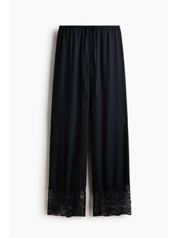 H&M - Women Black Lace-trimmed satin pyjama bottoms