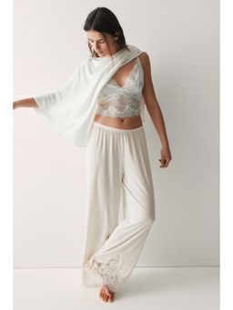 H&M - Women White Lace-trimmed pyjama bottoms