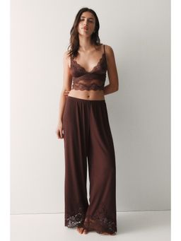 H&M - Women Brown Lace-trimmed pyjama bottoms