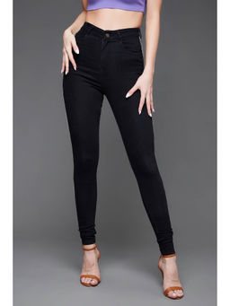 Miss Chase - Womens Black Slim Fit Twill Tape Detaied Cropped Stretchable Denim Jeans