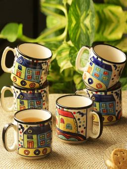 ExclusiveLane - The Hut Coffee Hangouts hand-Painted Ceramic Tea & Coffee Mugs (Set Of 6)