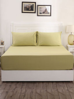 Maspar - Colorart Slumber Solid 200 Tc Cotton Silk Green Single Bed Sheet With 1 Pillow Cover