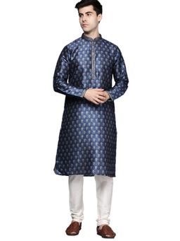 Manyavar - Blue Art Silk Festive Printed Kurta Churidar (Set of 2)