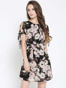 Sera - Black Floral Print Mini Dress