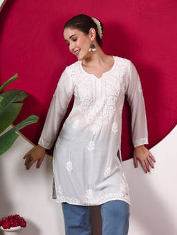 The Chikan Label - Megha Muslin Chikankari Straight Kurti - White