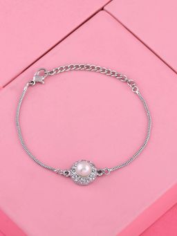 Estele - Rhodium Plated Moonlight Pearl Floral Bracelet for Women