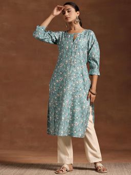 Libas - Blue Floral Printed Straight Kurta