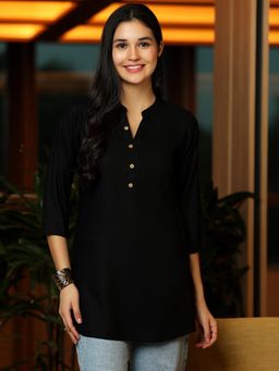 Libas - Black Solid Tunic with Button Placket