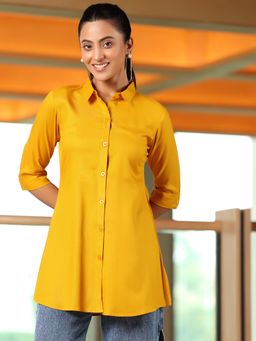 Libas - Mustard Front Open Tunic with Roll Up Sleeves