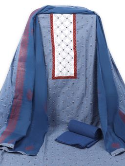 Kami Kubi - Blue Printed Unstitched Kurta with Bottom and Dupatta (Set of 3)