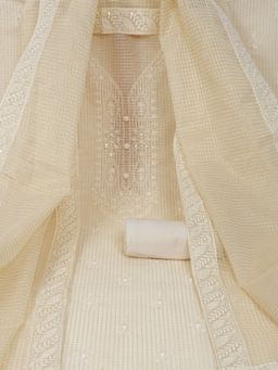 Kami Kubi - Beige Embroidered Sequined Unstitched Kurta with Bottom and Dupatta (Set of 3)
