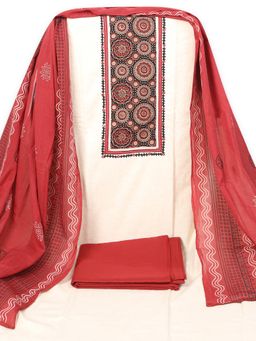 Kami Kubi - Off-White- Red Printed Unstitched Kurta with Bottom and Dupatta (Set of 3)