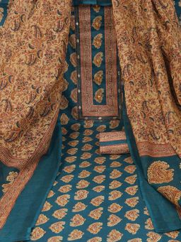 Kami Kubi - Teal Printed Unstitched Kurta with Bottom and Dupatta (Set of 3)