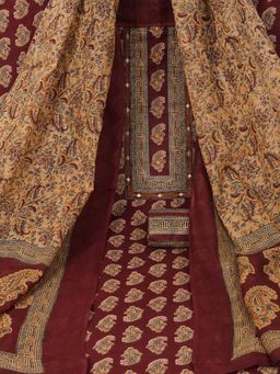 Kami Kubi - Maroon Printed Unstitched Kurta with Bottom and Dupatta (Set of 3)