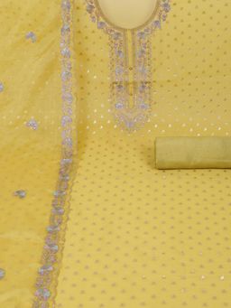 Kami Kubi - Yellow Floral Embroidered Unstitched Kurta with Bottom and Dupatta (Set of 3)
